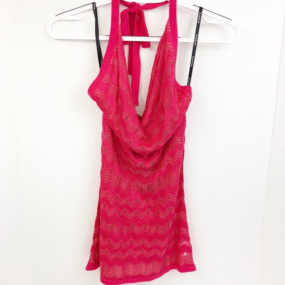 NWT Bebe Drape Front Wave Stitch Halter Top ❤️ - Picture 2 of 8
